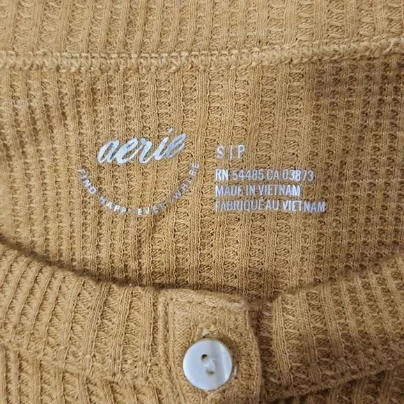 Aerie Wow! Waffle Long Sleeve Henley T-Shirt, Honey, Size S - Picture 9 of 11